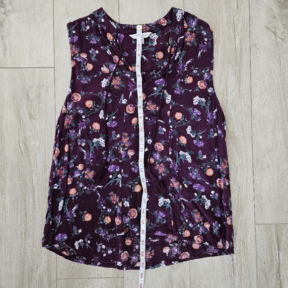 Lucky Brand Top, XS, Maroon Floral - Picture 6 of 7